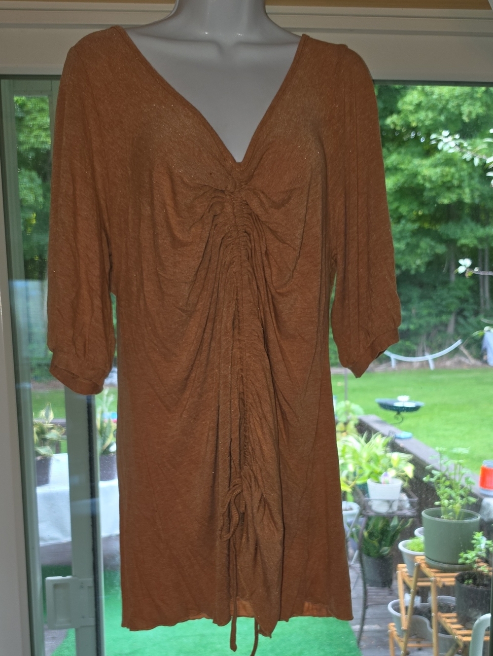 POL Rust Brown Ruched Drawstring Tunic